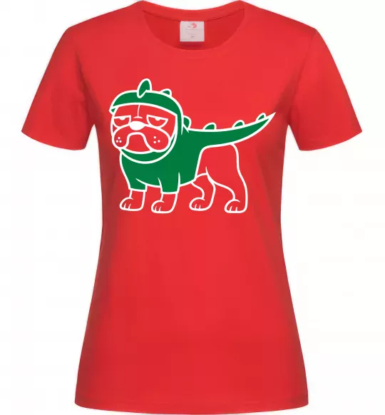 Женская футболка Pug Dino Красный фото