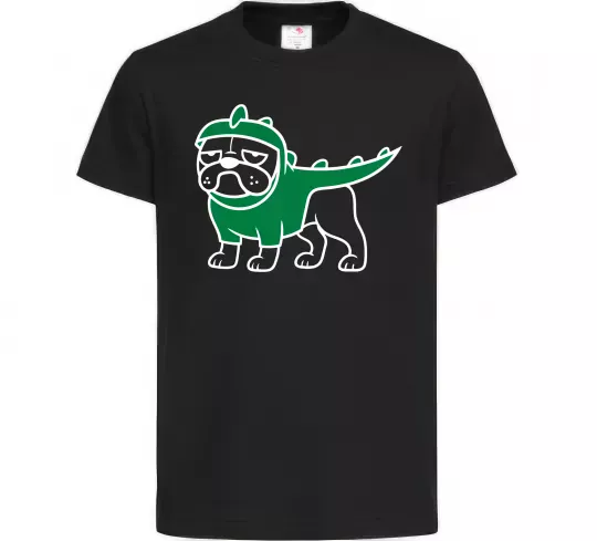 Дитяча футболка Pug Dino Чорний фото