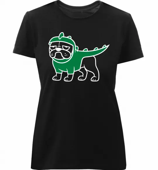 Жіноча преміум футболка Pug Dino Чорний фото