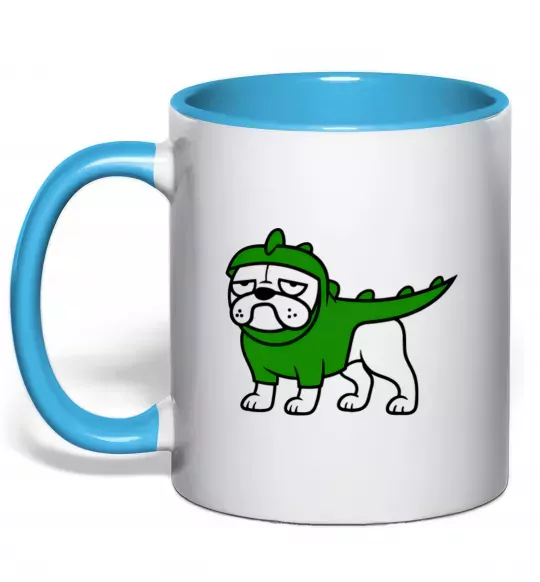 Чашка с цветной ручкой Pug Dino Голубой фото