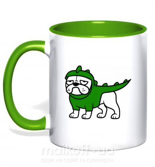 Чашка з кольоровою ручкою Pug Dino Зелений фото