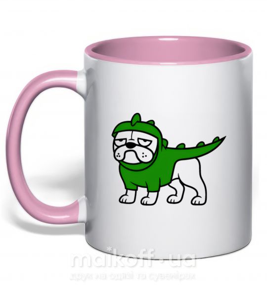 Чашка с цветной ручкой Pug Dino Нежно розовый фото