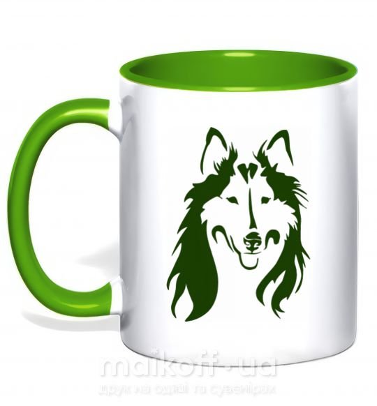 Чашка з кольоровою ручкою Collie dog Зелений фото