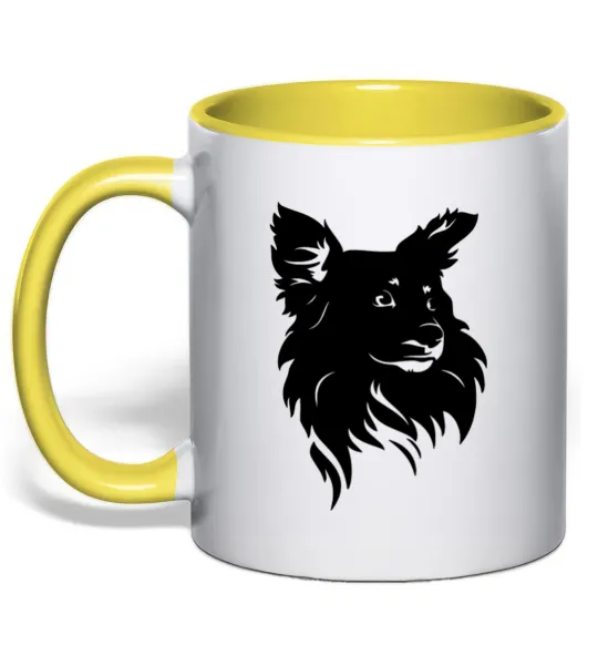 Чашка с цветной ручкой Puppy portrait Лимонный фото