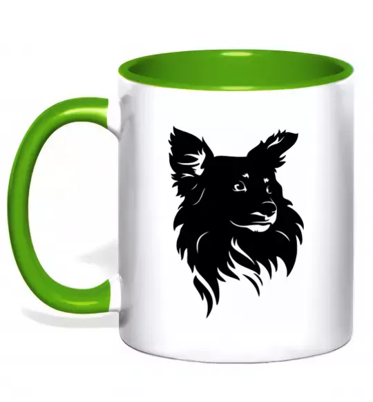 Чашка з кольоровою ручкою Puppy portrait Зелений фото