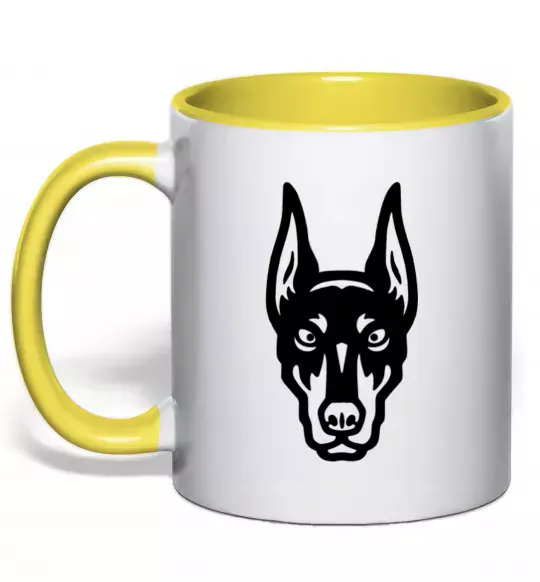 Чашка з кольоровою ручкою Doberman Head Сонячно жовтий фото