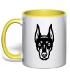 Чашка з кольоровою ручкою Doberman Head Сонячно жовтий Чашка з кольоровою ручкою Doberman Head Сонячно жовтий фото