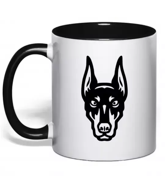 Чашка з кольоровою ручкою Doberman Head Чорний фото