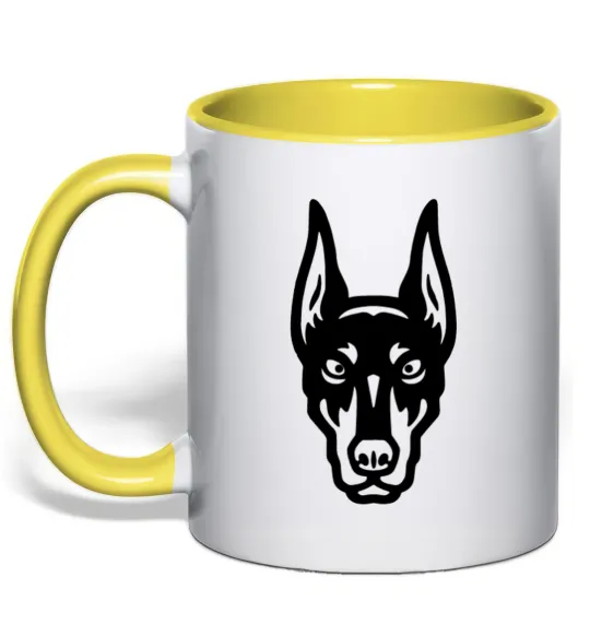 Чашка з кольоровою ручкою Doberman Head Лимонний фото
