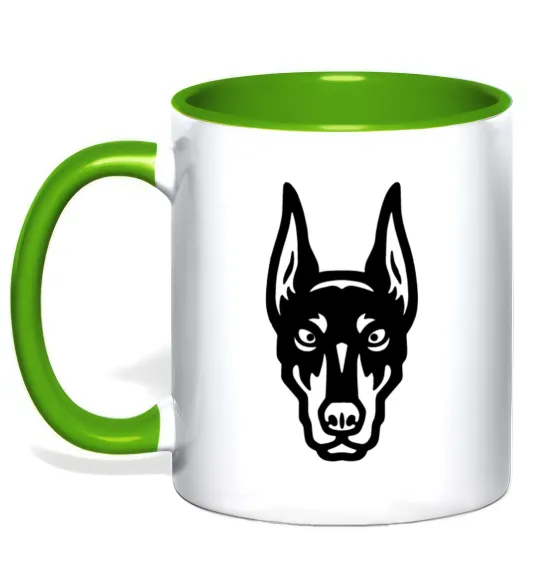 Чашка з кольоровою ручкою Doberman Head Лаймовий фото