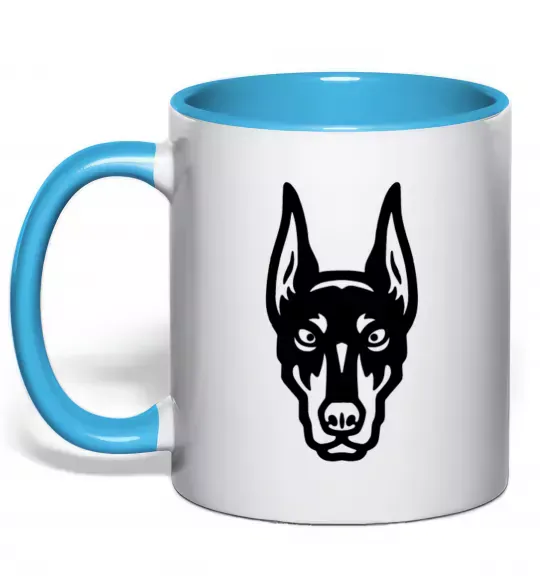Чашка з кольоровою ручкою Doberman Head Блакитний фото