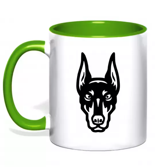 Чашка з кольоровою ручкою Doberman Head Зелений фото