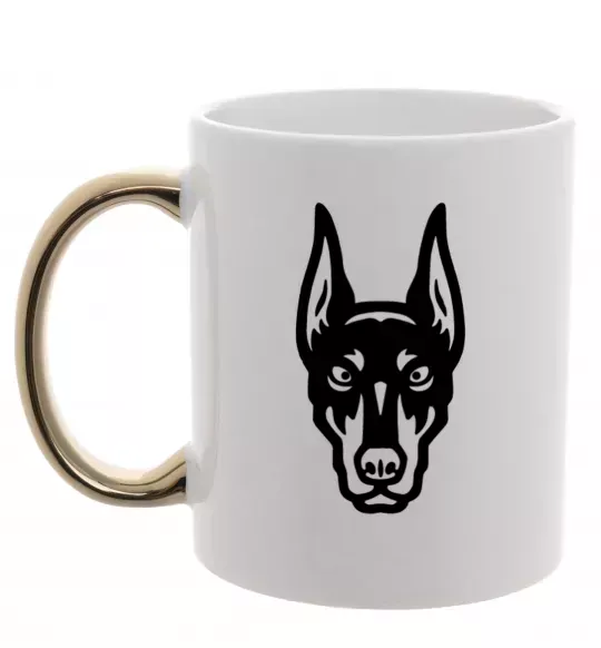 Чашка з кольоровою ручкою Doberman Head Золото фото