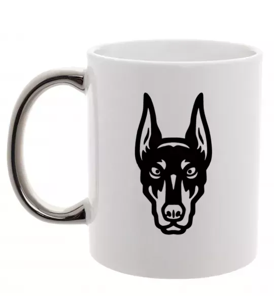 Чашка з кольоровою ручкою Doberman Head Срібло фото