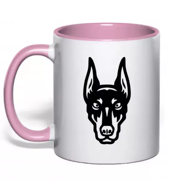 Чашка з кольоровою ручкою Doberman Head Ніжно рожевий фото