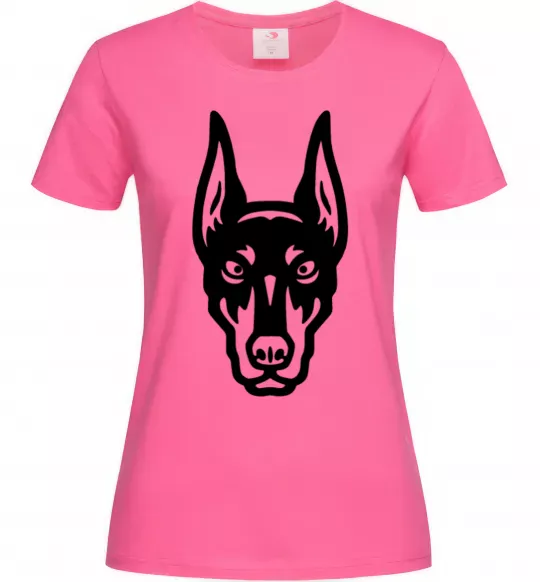 Жіноча футболка Doberman Head Яскраво-рожевий фото