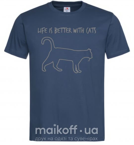 Мужская футболка Life is better with a cat Темно-синий фото