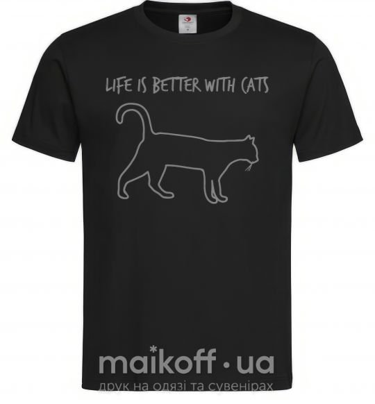 Мужская футболка Life is better with a cat Черный фото
