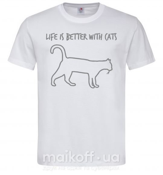 Мужская футболка Life is better with a cat Белый фото
