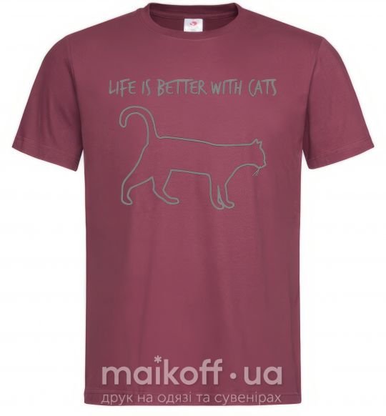 Чоловіча футболка Life is better with a cat Бордовий фото