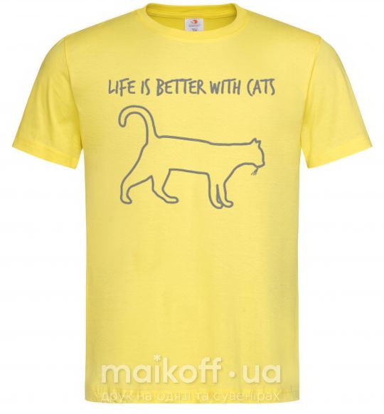 Мужская футболка Life is better with a cat Лимонный фото