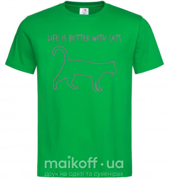 Мужская футболка Life is better with a cat Зеленый фото