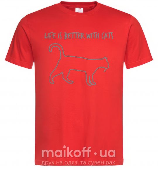 Мужская футболка Life is better with a cat Красный фото