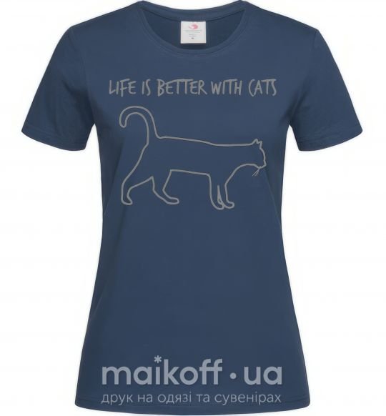 Жіноча футболка Life is better with a cat Темно-синій фото