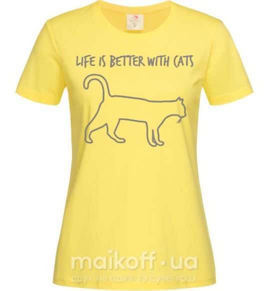 Женская футболка Life is better with a cat Лимонный фото