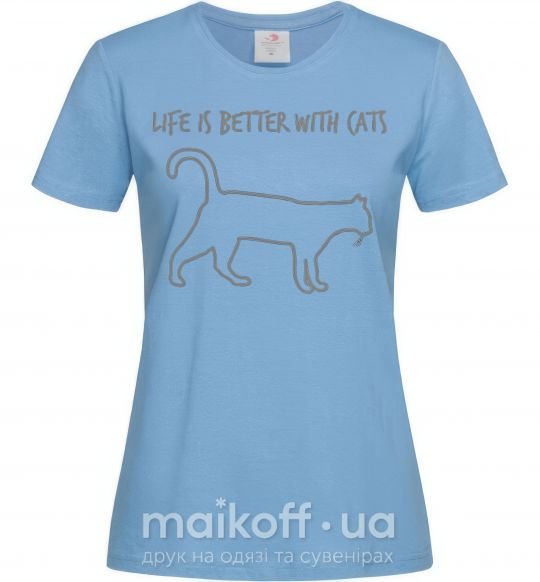 Жіноча футболка Life is better with a cat Блакитний фото
