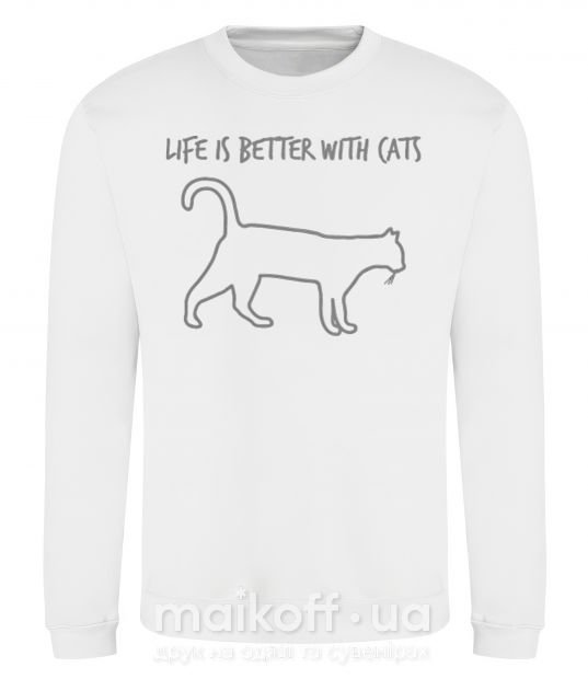 Світшот Life is better with a cat Білий фото