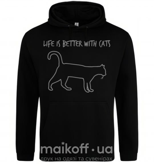 Чоловіча толстовка (худі) Life is better with a cat Чорний фото