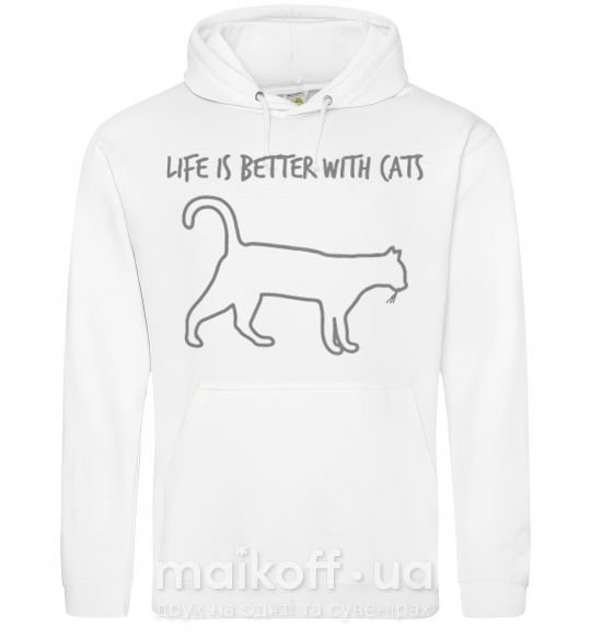 Мужская толстовка (худи) Life is better with a cat Белый фото