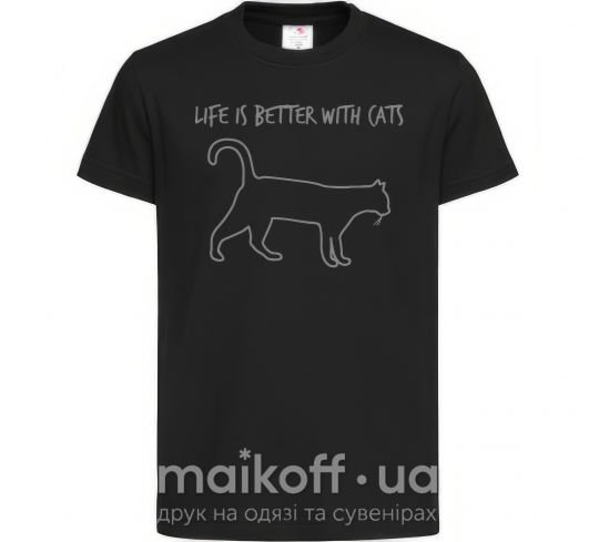 Детская футболка Life is better with a cat Черный фото