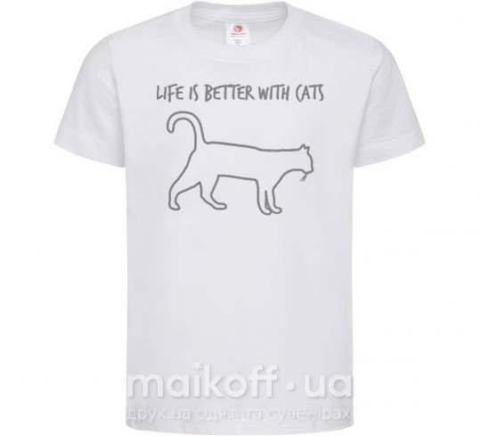 Детская футболка Life is better with a cat Белый фото