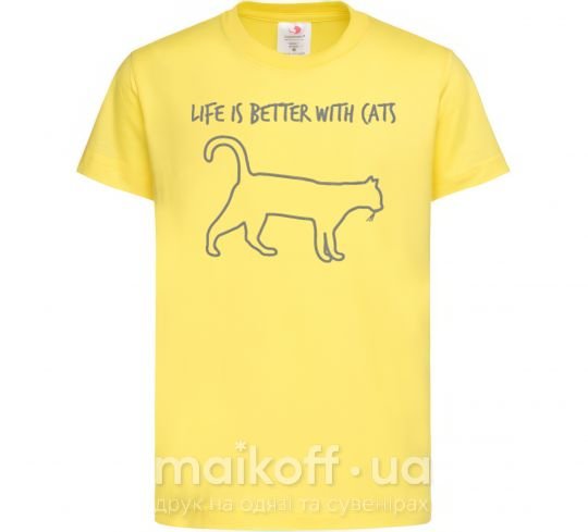 Детская футболка Life is better with a cat Лимонный фото