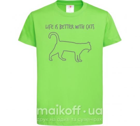 Дитяча футболка Life is better with a cat Лаймовий фото