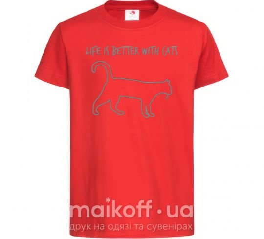 Детская футболка Life is better with a cat Красный фото