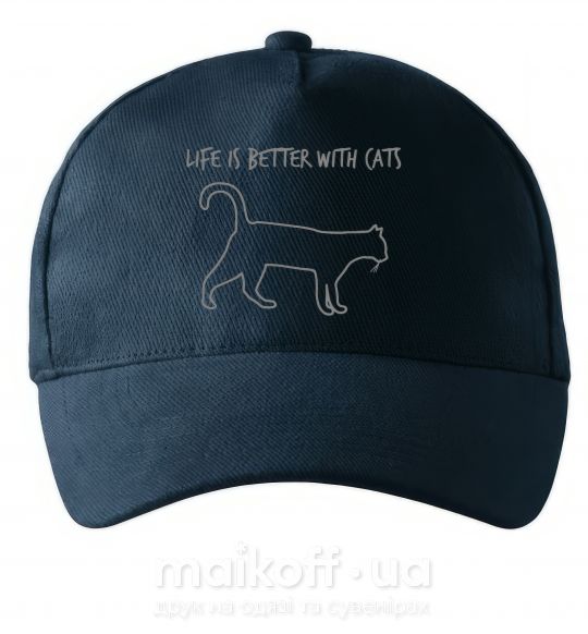 Кепка Life is better with a cat Темно-синий фото