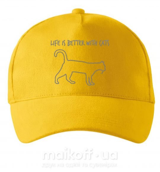 Кепка Life is better with a cat Сонячно жовтий фото