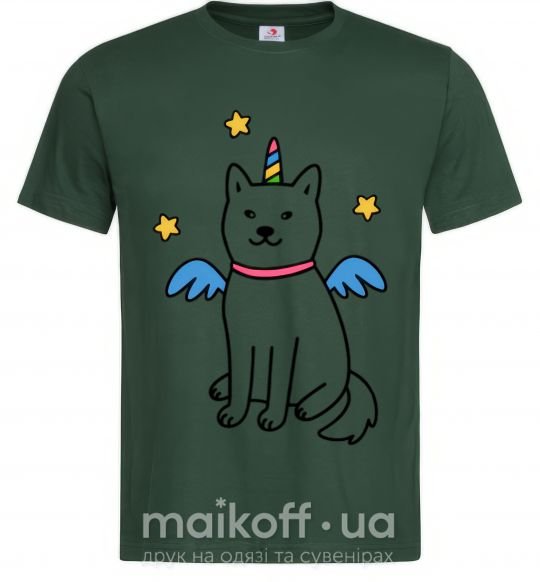 Мужская футболка Shiba unicorn Темно-зеленый фото