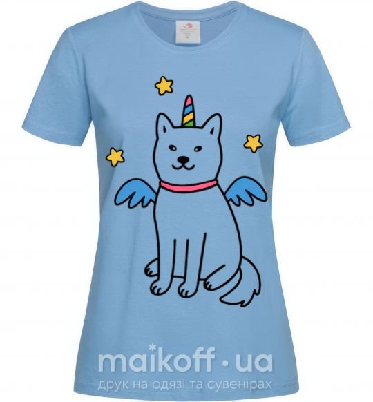 Жіноча футболка Shiba unicorn Блакитний фото
