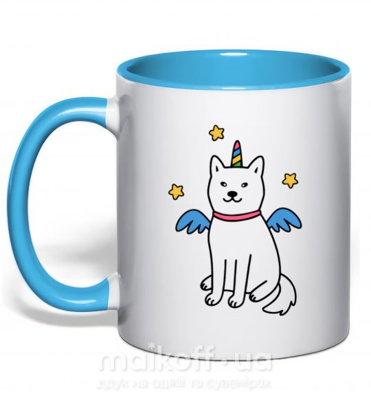 Чашка з кольоровою ручкою Shiba unicorn Блакитний фото