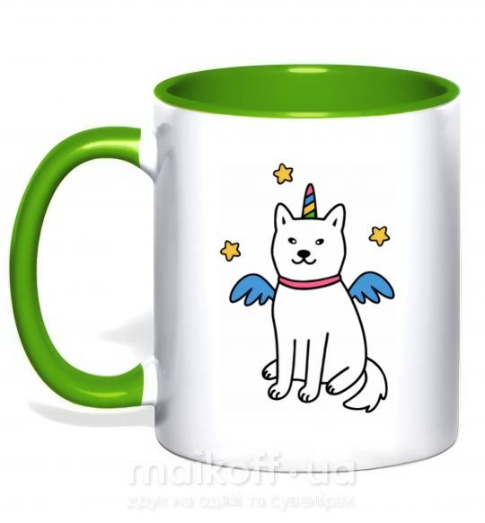 Чашка с цветной ручкой Shiba unicorn Зеленый фото