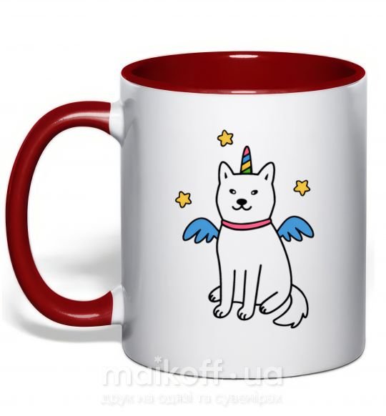 Чашка с цветной ручкой Shiba unicorn Красный фото