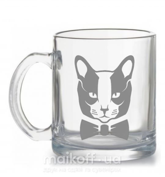 Чашка стеклянная Gray cat Прозрачный фото