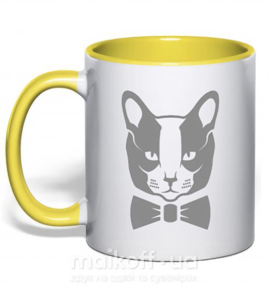 Чашка з кольоровою ручкою Gray cat Сонячно жовтий фото