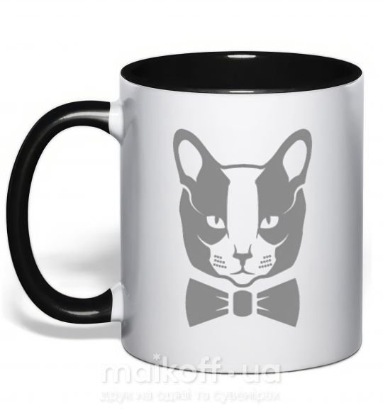 Чашка з кольоровою ручкою Gray cat Чорний фото