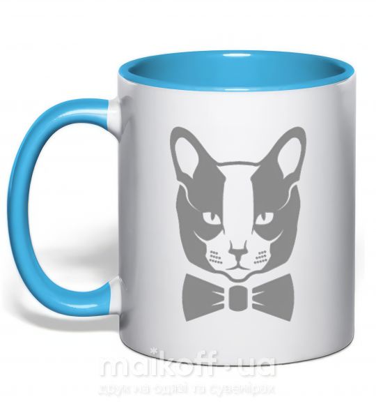 Чашка з кольоровою ручкою Gray cat Блакитний фото