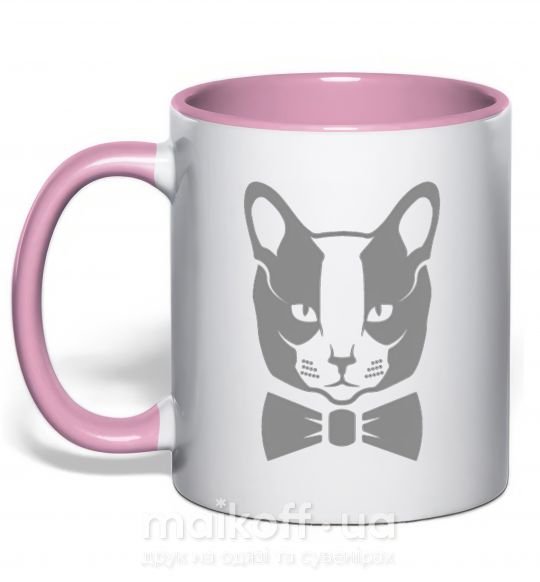 Чашка з кольоровою ручкою Gray cat Ніжно рожевий фото